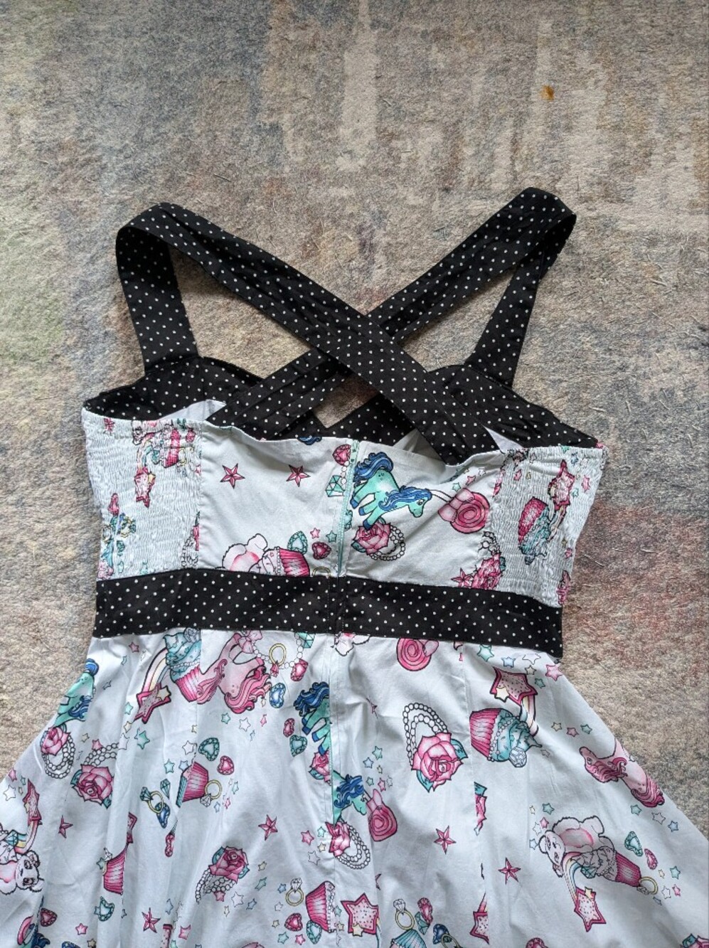 Hell Bunny White Retro Halter Midi Dress with Pink & Teal Print - Picture 5 of 5